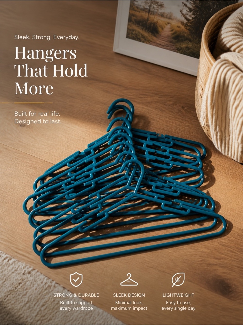 Set of 10 Teal Plastic Clothing Hangers